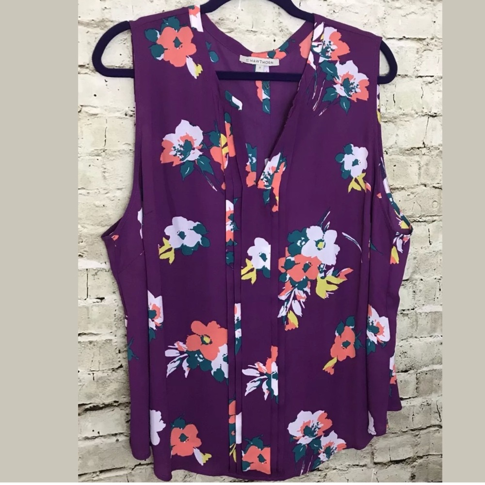 41 Hawthorn Purple Floral Blouse Plus Size 3X